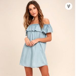 Light Blue Chambray Off The Shoulder Dress